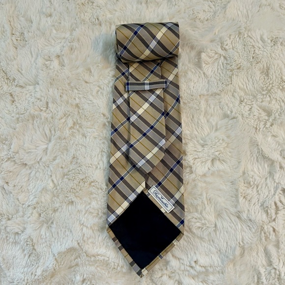 Classic Plaid Tie in Tan and Blue - Picture 2 of 2